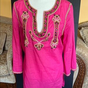INC International Concepts Pink Embellished 3/4 Sleeve Tunic